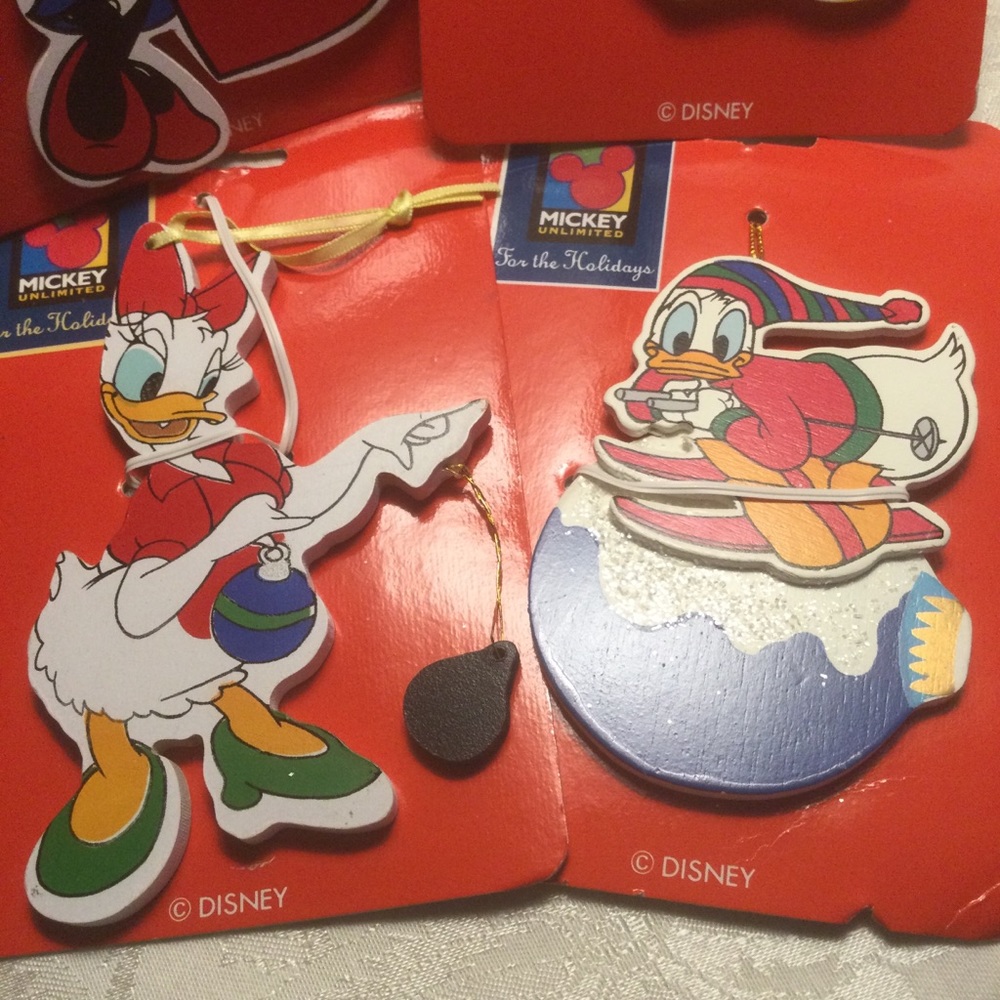 Donald & Daisy Duck Wood Ornaments Christmas NEW Vtg 1992